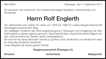 Traueranzeige von Rolf Englerth von Schwäbische Post
