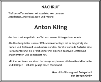 Traueranzeige von Anton Kling von Schwäbische Post