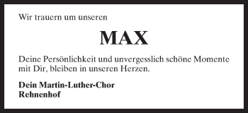 Traueranzeige von Max  von Gmünder Tagespost