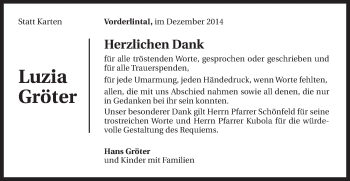 Traueranzeige von Luzia Gröter von Gmünder Tagespost