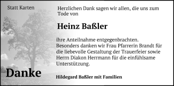 Traueranzeige von Heinz Baßler von Schwäbische Post
