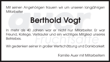 Traueranzeige von Berthold Vogt von Gmünder Tagespost