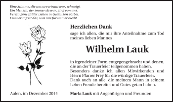 Traueranzeige von Wilhelm Lauk von Schwäbische Post