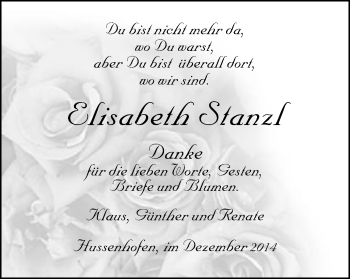 Traueranzeige von Elisabeth Stanzl von Gmünder Tagespost