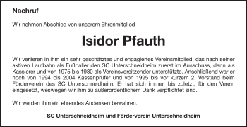 Traueranzeige von Isidor Pfauth von Schwäbische Post