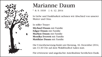 Traueranzeige von Marianne Daum von Schwäbische Post