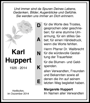 Traueranzeige von Karl Huppert von Gmünder Tagespost