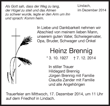 Traueranzeige von Heinz Brennig von Gmünder Tagespost