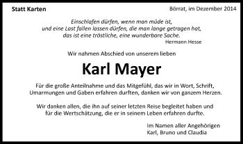 Traueranzeige von Karl Mayer von Schwäbische Post