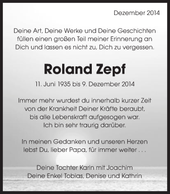 Traueranzeige von Roland Zepf von Gmünder Tagespost