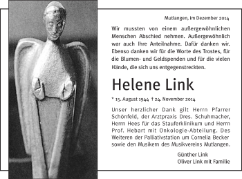 Traueranzeige von Helene Link von Gmünder Tagespost