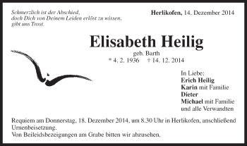 Traueranzeige von Elisabeth Heilig von Gmünder Tagespost