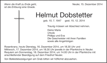 Traueranzeige von Helmut Dobstetter von Schwäbische Post