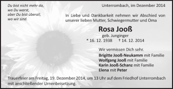 Traueranzeige von Rosa Jooß von Schwäbische Post