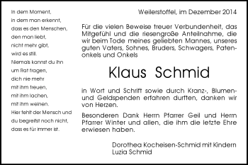 Traueranzeige von Klaus Schmid von Gmünder Tagespost