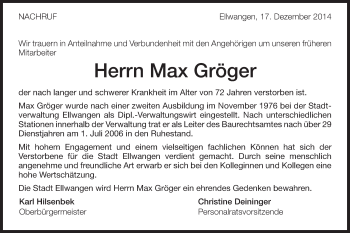 Traueranzeige von Max Gröger von Schwäbische Post