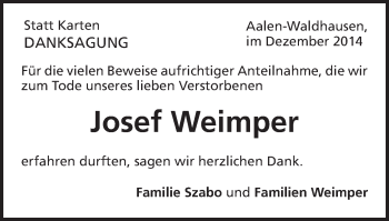 Traueranzeige von Josef Weimper von Schwäbische Post
