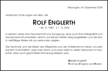 Traueranzeige von Rolf Englerth von Schwäbische Post