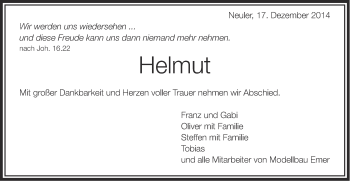 Traueranzeige von Helmut Dobstetter von Schwäbische Post