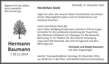 Traueranzeige von Hermann Baumann von Schwäbische Post
