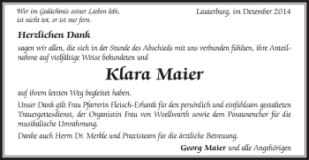 Traueranzeige von Klara Maier von Schwäbische Post