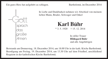 Traueranzeige von Karl Bühr von Gmünder Tagespost