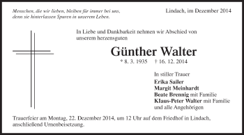 Traueranzeige von Günther Walter von Gmünder Tagespost