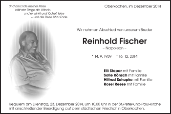 Traueranzeige von Reinhold Fischer von Schwäbische Post