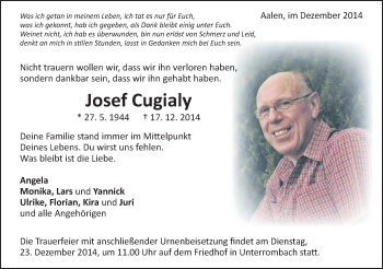 Traueranzeige von Josef Cugialy von Schwäbische Post
