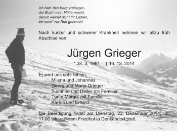 Traueranzeige von Jürgen Grieger von Gmünder Tagespost