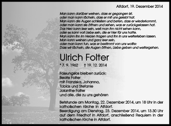 Traueranzeige von Ulrich Folter von Gmünder Tagespost