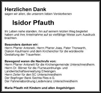 Traueranzeige von Isidor Pfauth von Schwäbische Post