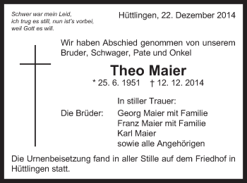 Traueranzeige von Theo Maier von Schwäbische Post