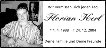Traueranzeige von Florian Kerl von Schwäbische Post