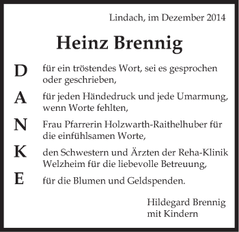 Traueranzeige von Heinz Brennig von Gmünder Tagespost