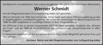 Traueranzeige von Werner Schmidt von Schwäbische Post