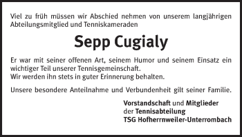 Traueranzeige von Sepp Cugialy von Schwäbische Post