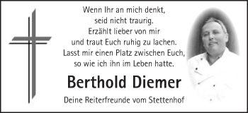 Traueranzeige von Berthold Diemer von Schwäbische Post