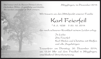 Traueranzeige von Karl Feierfeil von Gmünder Tagespost