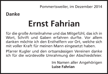 Traueranzeige von Ernst Fahrian von Schwäbische Post