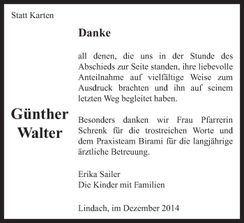 Traueranzeige von Günther Walter von Gmünder Tagespost