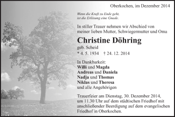 Traueranzeige von Christine Döhring von Schwäbische Post
