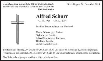 Traueranzeige von Alfred Schurr von Gmünder Tagespost
