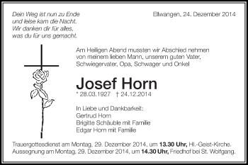 Traueranzeige von Josef Horn von Schwäbische Post