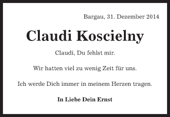 Traueranzeige von Claudi Koscielny von Gmünder Tagespost