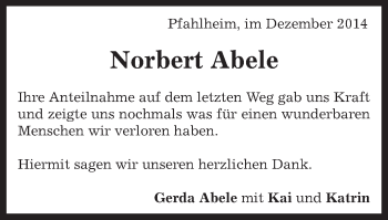 Traueranzeige von Norbert Abele von Schwäbische Post