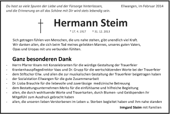 Traueranzeige von Hermann Steim von Schwäbische Post