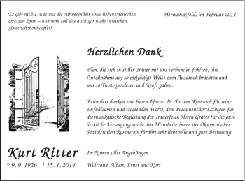 Traueranzeige von Kurt Ritter von Schwäbische Post