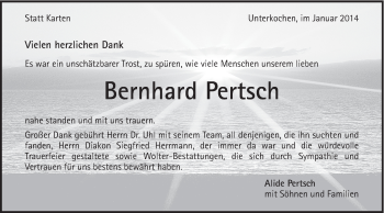 Traueranzeige von Bernhard Pertsch von Schwäbische Post