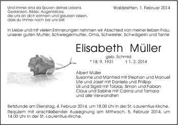Traueranzeige von Elisabeth Müller von Gmünder Tagespost